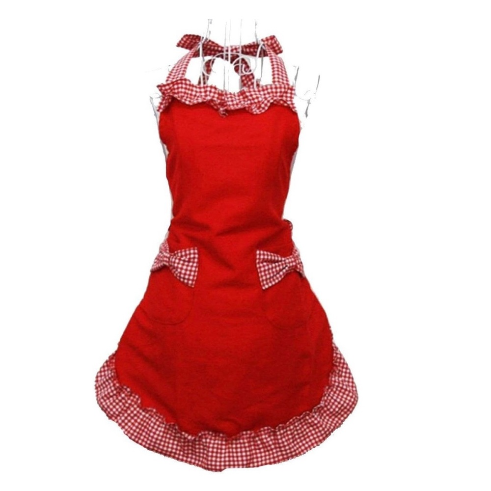 NWT Red apron Country Girl kitchen food waitress white and red checkered